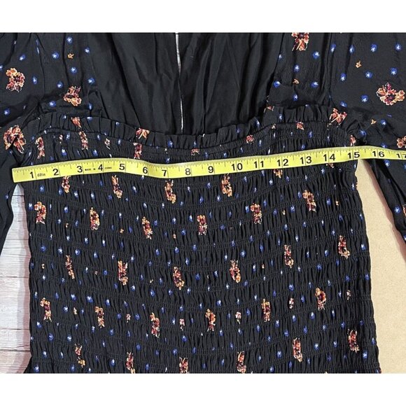 Free People Mini Dress Medium  Black Blue Long Sleeves - Picture 10 of 13
